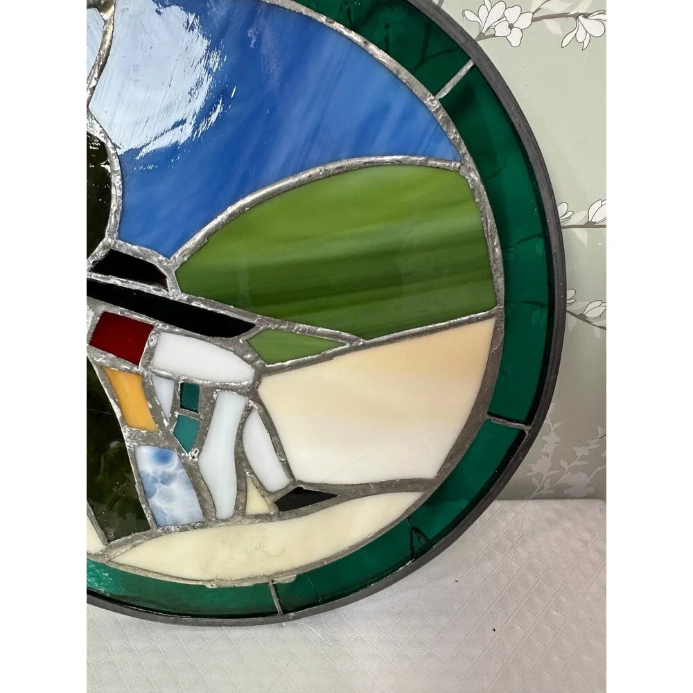 Vintage Southwestern Stained Glass Suncatcher - Siesta Desert Scene
